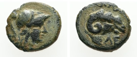 Asia Minor or Aegean Islands. Uncertain mint. AE, 1.28 g. - 11.79 mm. ca. 4th-2nd centuries BC.
Obv.: Head of Athena right, wearing Attic helmet.
Rev....