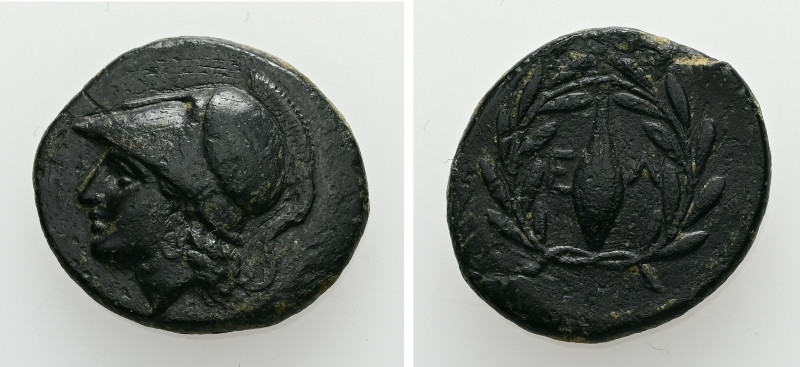 Aeolis, Elaia. AE. 5.30 g. - 20.50 mm. ca. mid 4th-3rd century BC.
Obv.: Helmete...