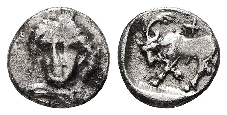 Ionia, Phygela. AR, Hemiobol. 0.42 g. - 7.98 mm. Circa 400-380 BC.
Obv.: Head of...