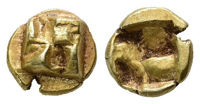 Ionia, Uncertain. EL 1/24 Stater. 0.64 g. - 6.99 mm. Circa 625-600 BC.
Obv.: Rai...