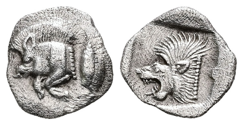 Mysia, Kyzikos. AR, Hemiobol. 0.40 g. - 9.65 mm. Circa 525-475 BC.
Obv.: Forepar...