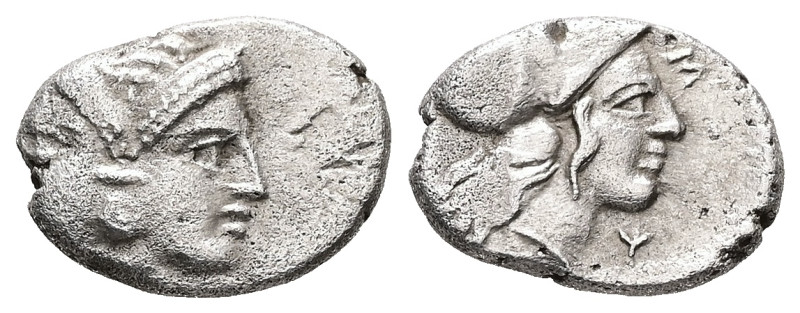 Mysia, Lampsakos. AR, Diobol. 1.09 g. - 12.50 mm. 4th-3rd centuries BC.
Obv.: Ja...