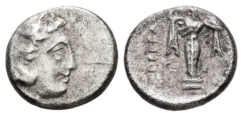 Mysia, Pergamon. AR, Diobol. 1.18 g. - 11.14 mm. Circa 310-282 BC.
Obv.: Head of...