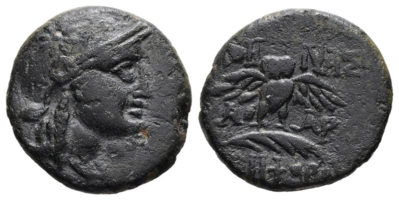 Mysia, Pergamon. AE. 3.39 g. - 17.55 mm. Circa 200-133 BC.
Obv.: Head of Athena ...