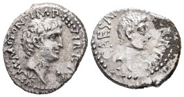 Mark Antony and Octavian, 41 BC. AR, Denarius. 3.71 g. 19.30 mm. Military mint travelling with Mark Antony.
Obv: M·ANTON·IMP·III·VIR·R·P·C. Head of M....