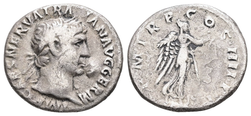 Trajan, AD 98-117. AR, Denarius. 3.17 g. 17.66 mm. Rome.
Obv: IMP CAES NERVA TRA...