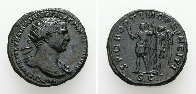 Trajan, AD 98-117. AE, Dupondius. 13.90 g. 27.82 mm. Rome.
Obv: IMP CAES NERVAE...