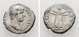 Hadrian, AD 117-138. AR, Denarius. 2.89 g. 18.04 mm. Rome.
Obv: HADRIANVS AVG COS III P P. Head of Hadrian, laureate, right.
Rev: ANNONA AVG: Modius w...