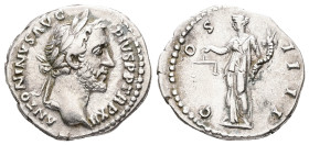 Antoninus Pius, AD 138-161. AR, Denarius. 3.14 g. 18.19 mm. Rome.
Obv: ANTONINVS AVG PIVS P P TR P XII. Head of Antoninus Pius, laureate, right.
Rev: ...