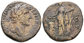 Antoninus Pius, AD 138-161. AE, Sestertius. 25.11 g. 31.64 mm. Rome.
Obv: ANTONINVS AVG PIVS P P TR P COS IIII. Head of Antoninus Pius, laureate, righ...