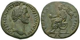 Antoninus Pius, AD 138-161. AE, Sestertius. 25.17 g. 33.42 mm. Rome.
Obv: IMP CAES T AEL HADR ANTONINVS AVG PIVS P P. Head of Antoninus Pius, laureate...