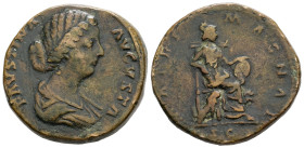 Faustina II (wife of M. Aurelius), AD 170-176. AE, Sestertius. 23.72 g. 29.89 mm. Rome.
Obv: FAVSTINA AVGVSTA. Bust of Faustina Junior, bare-headed, h...