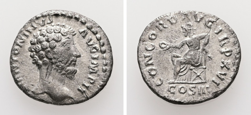 Marcus Aurelius, AD 161-180. AR, Denarius. 2.35 g. 18.29 mm. Rome.
Obv: M ANTONI...