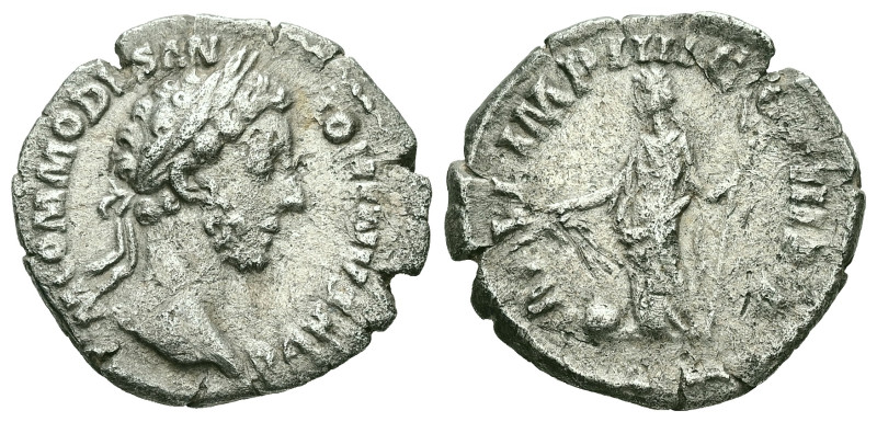 Commodus, AD 177-192 AR, Denarius. 2.76 g. 19.48 mm. Rome.
Obv: M COMMODVS ANTON...