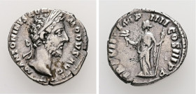 Commodus, AD 177-192. AR, Denarius. 2.44 g. 17.81 mm. Rome.
Obv: M COMMODVS ANTONINVS AVG. Head of Commodus, laureate, right.
Rev: TR P VII IMP IIII C...