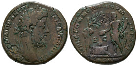 Commodus, AD 177-192. AE, Sestertius. 25.40 g. 31.42 mm. Rome.
Obv: M COMMOD ANT P FELIX AVG BRIT P P. Head of Commodus, laureate, right.
Rev: HERC CO...