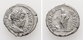 Septimius Severus, AD 193-211. AR, Denarius. 2.52 g. 18.67 mm. Rome.
Obv: SEVERVS PIVS AVG. Head of Septimius Severus, laureate, right.
Rev: P M TR P ...