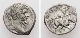 Septimius Severus, AD 193-211. AR, Denarius or Quinarius. 1.96 g. 16.48 mm. Rome.
Obv: Head of Septimius Severus, laureate, right.
Rev: [PR]OFECT [AVG...