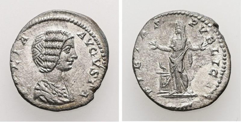 Julia Domna, AD 193-217. AR, Denarius. 2.16 g. 17.97 mm. Rome.
Obv: IVLIA AVGVST...