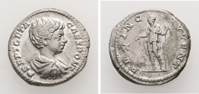 Geta as Caesar, AD 198-209. AR, Denarius. 2.57 g. 18.73 mm. Rome.
Obv: P SEPT GETA CAES PONT. Bust of Geta, bare-headed, draped, cuirassed, right.
Rev...