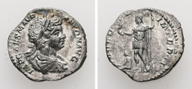 Caracalla, AD 198-217. AR, Denarius. 2.42 g. 17.32 mm. Rome.
Obv: IMP CAES M AVR ANTON AVG. Bust of Caracalla, bare-headed, draped, right.
Rev: [IVV]E...