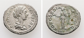 Plautilla, AD 202-205. AR, Denarius. 2.69 g. 19.00 mm. Rome.
Obv: PLAVTILLA AVGVSTAE. Bust of Plautilla, hair coiled in ridges, fastened in bun at bac...