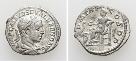 Severus Alexander, AD 222-235. AR, Denarius. 2.33 g. 17.78 mm. Rome.
Obv: IMP C M AVR SEV ALEXAND AVG. Bust of Severus Alexander, laureate, draped, ri...