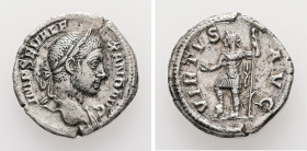 Severus Alexander, AD 222-235. AR, Denarius. 2.44 g. 19.18 mm. Rome.
Obv: IMP SEV ALEXAND AVG. Bust of Severus Alexander, laureate, draped, right.
Rev...