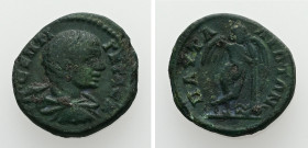 Thrace, Pautalia. Geta, AD 209-211. AE. 3.82 g. 18.35 mm.
Obv: Π CEΠ ΓETAC K. Draped cuirassed bust of Geta, right.
Rev: ΠAVTAΛIΩTΩN. Eros, winged, st...