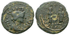 Mysia, Pionia. Pseudo-autonomous, c. AD 147-161. AE. 3.37 g. 18.59 mm. Louperkos Kai-, magistrate.
Obv: ΠΙΟΝΕΙΤΩΝ. Turreted and draped bust of the Tyc...