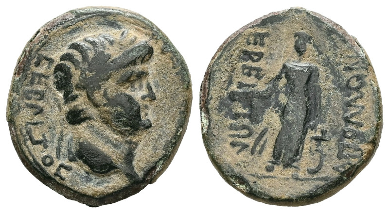 Lydia, Apollonoshieron. Nero, AD 54-68. AE. 3.15 g. 18.52 mm.
Obv: [ΝΕΡΩΝ ΚΑΙϹΑΡ...