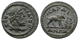 Lydia, Sardes. Pseudo-autonomous, circa AD 198-244. AE. 1.72 g. 15.19 mm.
Obv.: ZEYC ΛYΔIOC. Draped bust of Zeus Lydios right, wearing taenia.
Rev.: C...