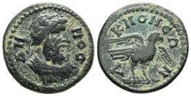 Phrygia, Acmonea. Pseudo-autonomous, time of Gallienus (AD 253-268). AE. 6.25 g. 22.61 mm.
Obv: ΔΗΜΟϹ. Bust of bearded Demos laureate right.
Rev: ΑΚΜΟ...