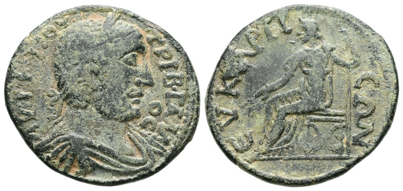 Phrygia, Eucarpea. Trebonianus Gallus, AD 251-253. AE. 7.92 g. 26.25 mm.
Obv: ΑΥ...