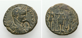 Phoenicia, Tyre. Elagabalus, AD 218-222. AE. 18.26 g. 30.93 mm.
Obv: IMP CAES M AV ANTONINVS AVG. Laureate and cuirassed bust of Elagabalus, right.
...