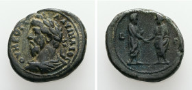 Egypt, Alexandria. Lucius Verus, AD 161-169. AE. 10.21 g. 23.50 mm.
Obv: Λ ΑΥPΗΛΙΟϹ ΟΥΗΡΟϹ. Bare-headed bust of Lucius Verus wearing cuirass, left.
...