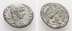 Syria, Antioch. Elagabalus, AD 218-222. AR, Tetradrachm. 12.29 g. 26.48 mm.
Obv: ΑΥΤ Κ Μ [Α ΑΝ]ΤωΝΕΙΝΟϹ [ϹΕΒ]. Laureate head of Elagabalus, right, wit...