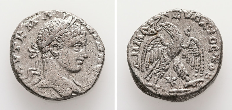 Syria, Antioch. Elagabalus, AD 218-222. AR, Tetradrachm. 12.83 g. 25.02 mm.
Obv:...