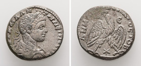 Syria, Antioch. Elagabalus, AD 218-222. AR, Tetradrachm. 14.34 g. 24.66 mm.
Obv: [ΑΥΤ] Κ Μ Α ΑΝΤωΝΕΙΝΟϹ [ϹΕΒ]. Laureate head of Elagabalus, right, wit...
