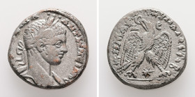 Syria, Antioch. Elagabalus, AD 218-222. AR, Tetradrachm. 13.21 g. 23.93 mm.
Obv: ΑΥΤ Κ Μ Α [ΑΝΤωΝΕΙΝΟϹ ϹΕΒ]. Laureate head of Elagabalus, right, with ...