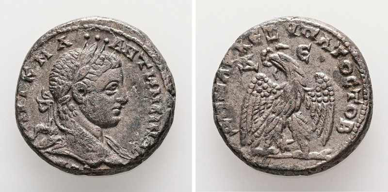 Syria, Antioch. Elagabalus, AD 218-222. AR, Tetradrachm. 11.56 g. 24.78 mm.
Obv:...