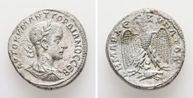 Syria, Antioch. Gordian III, AD 238-244. AR, Tetradrachm. 10.89 g. 26.33 mm.
Obv: ΑΥΤΟΚ Κ Μ ΑΝΤ ΓΟΡΔΙΑΝΟϹ ϹƐΒ. Laureate and cuirassed bust of Gordian ...