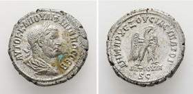 Syria, Antioch. Philip I, AD 244-249. AR, Tetradrachm. 13.61 g. 27.50 mm.
Obv: ΑΥΤΟΚ Κ Μ ΙΟΥΛΙ ΦΙΛΙΠΠΟϹ ϹƐΒ. Laureate and draped bust of Philip I, rig...