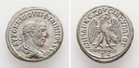 Syria, Antioch. Philip I, AD 244-249. AR, Tetradrachm. 11.42 g. 26.34 mm.
Obv: ΑΥΤΟΚ Κ Μ ΙΟΥΛΙ ΦΙΛΙΠΠΟϹ ϹΕΒ. Laureate, draped and cuirassed bust of Ph...