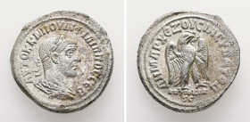Syria, Antioch. Philip I, AD 244-249. AR, Tetradrachm. 11.55 g. 27.73 mm.
Obv: ΑΥΤΟΚ Κ Μ ΙΟΥΛΙ ΦΙΛΙΠΠΟϹ ϹƐΒ. Laureate and draped bust of Philip I, rig...