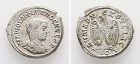 Syria, Antioch. Philip I, AD 244-249. AR, Tetradrachm. 10.20 g. 27.59 mm.
Obv: ΜΑΡ ΙΟΥΛΙ ΦΙΛΙΠΠΟϹ ΚΕϹΑΡ. Bare-headed and draped bust of Philip II, rig...