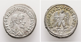Syria, Antioch. Philip II, AD 247-249. AR, Tetradrachm. 10.51 g. 26.85 mm.
Obv: ΑΥΤΟΚ Κ Μ ΙΟΥΛΙ ΦΙΛΙΠΠΟϹ ϹΕΒ. Laureate, draped and cuirassed bust of P...