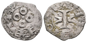 France. Provincial. Narbonne (viscounty). Raymond Bérenger (?), AD 1023-1067. AR, Denier. 0.94 g. 17.56 mm. 
Obv: Four annulets.
Rev: Short cross patt...