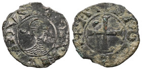 Crusaders, Principality of Antioch. Bohémond III or IV, AD 1163-1233. BI, Denier. 0.86 g. 17.98 mm. 
Obv: +BOANVNDVS, helmeted bust of knight right, s...