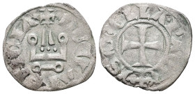 Crusaders. Principality of Achaea. Ysabelle de Villehardouin, AD 1297-1301. AR, Denier. 0.74 g. 19.27 mm.
Obv: + DE CLARENCIA. around Castle Tournois....